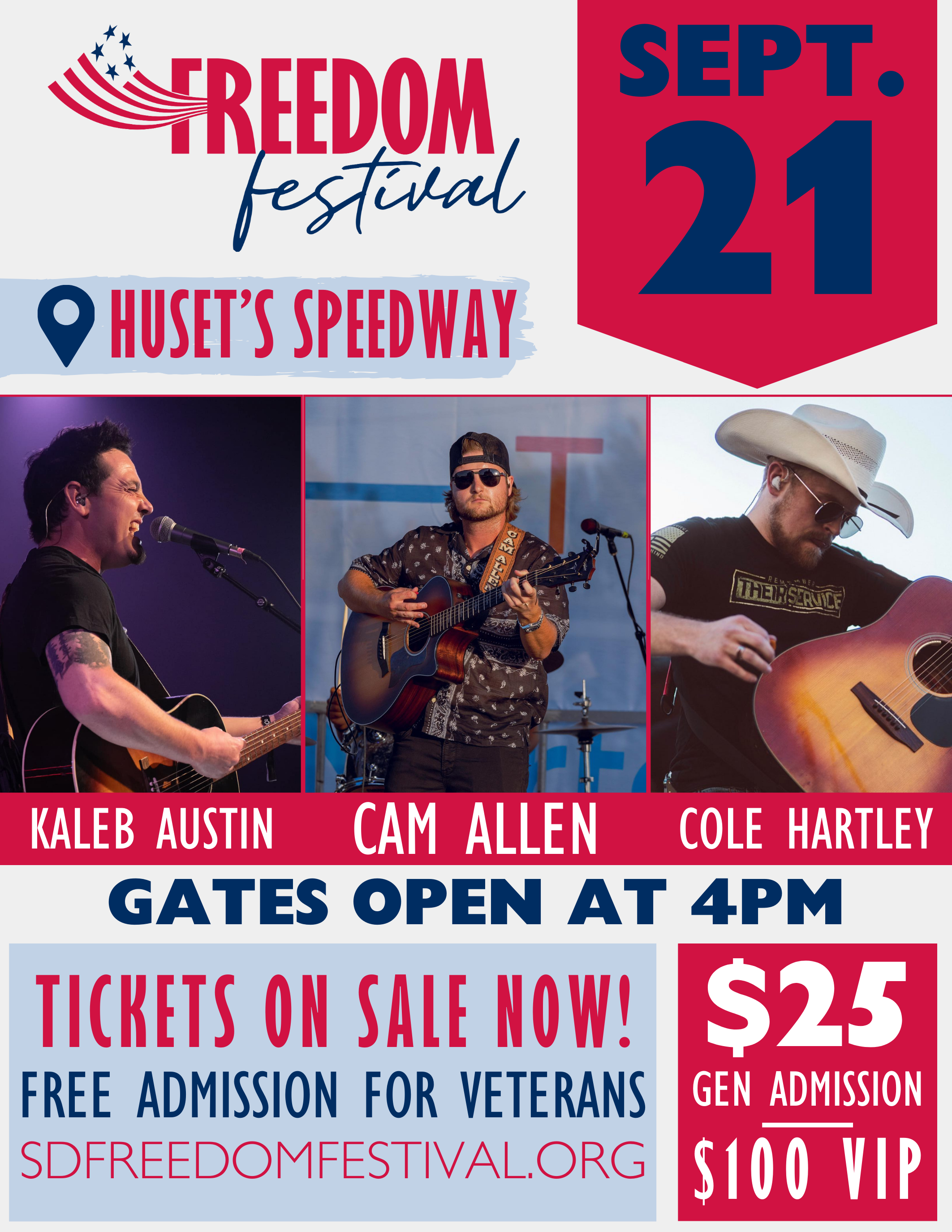 South Dakota Freedom Festival on Saturday, September 21st featuring Cam Allen, Kaleb Austin, and Cole Hartley